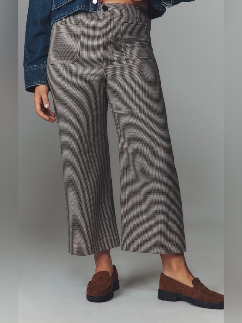 NWT Maeve The Colette Crop Houndstooth Pant Black & Brown Size 33